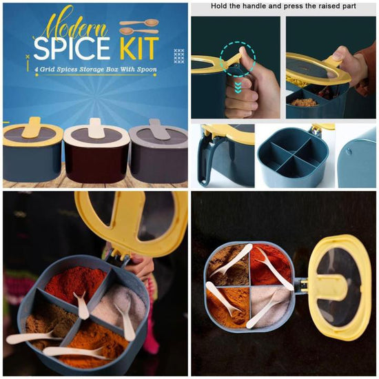 4-in-1 Partition Masala Box & Spice Rack – Multi-Compartment Seasoning Container for Salt, Pepper, Achar, Dry Fruits & Kitchen Spices