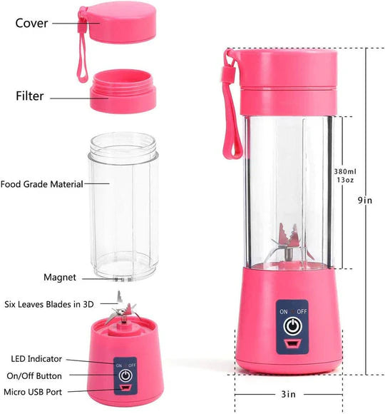 USB Rechargeable Juicer Blender 6 Blades Stainless Steel Material 380ml Electric Mini Juicer Blender For Personal Size
